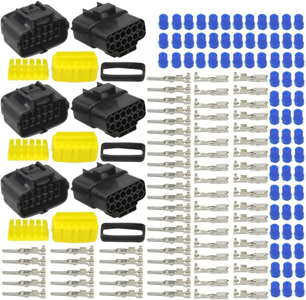 

3 Kits 12 Pin Waterproof Electrical Connector Plug for Car Automotive, Fits 1.8mm Terminals