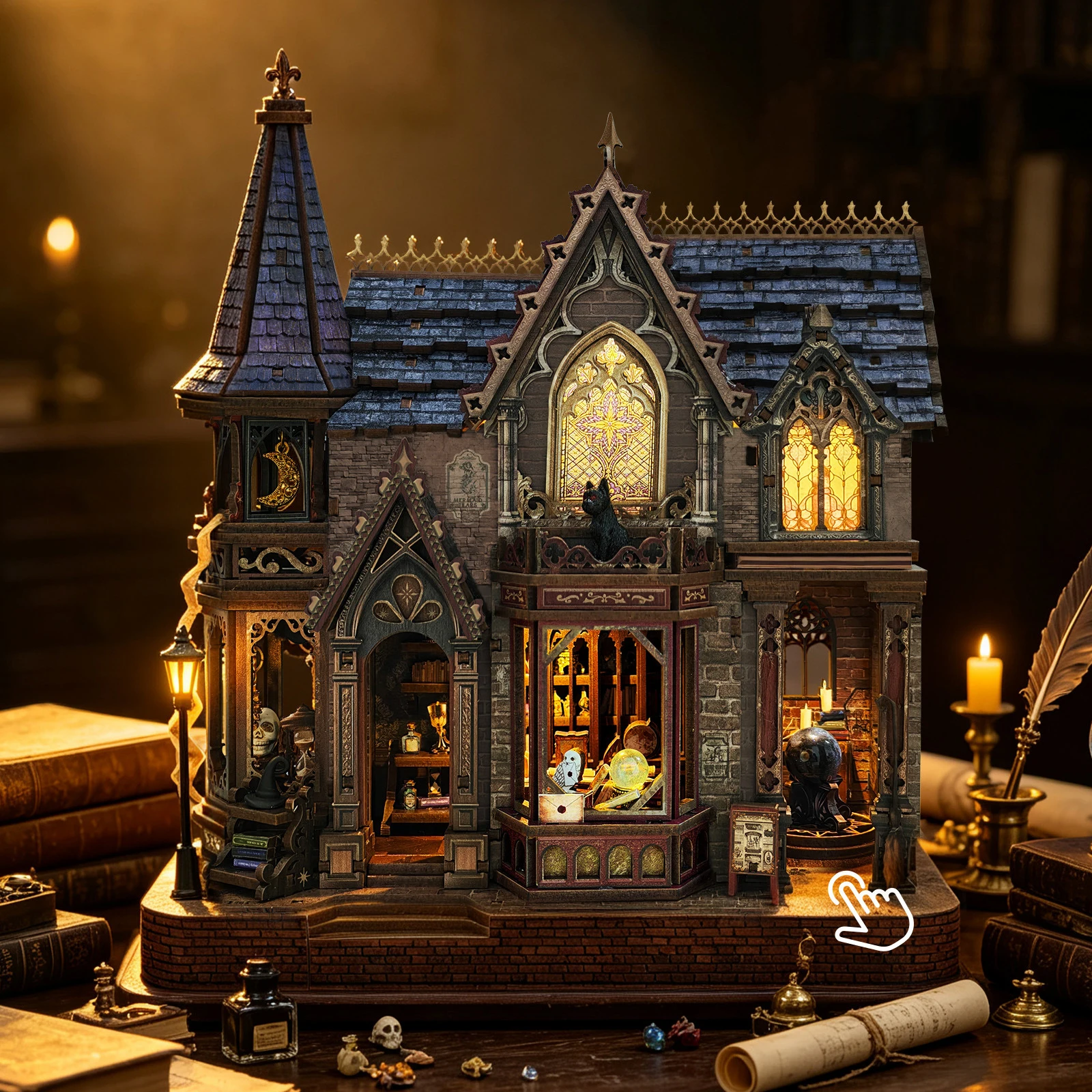 DIY Wooden Book Nook Figurines Miniatures Magic Citadel Cottage Bookend for Friends Birthday Xmas Gifts Home Decor Crafts