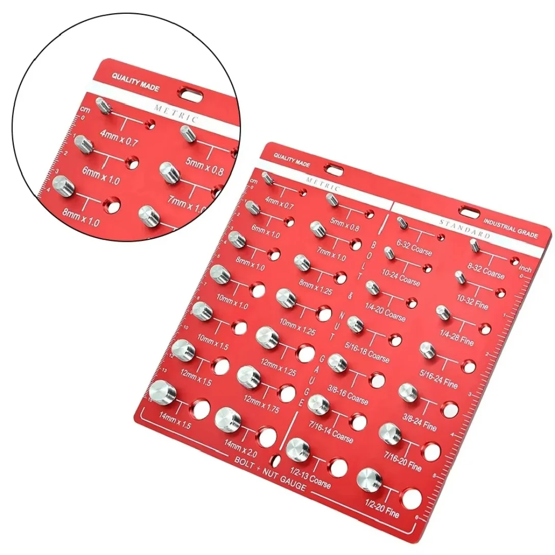 28PCS Nut and Bolt Thread Gauge Lightweight Metric Portable Aluminum Alloy Compact Exquisite Identification Imperial Nut Checker