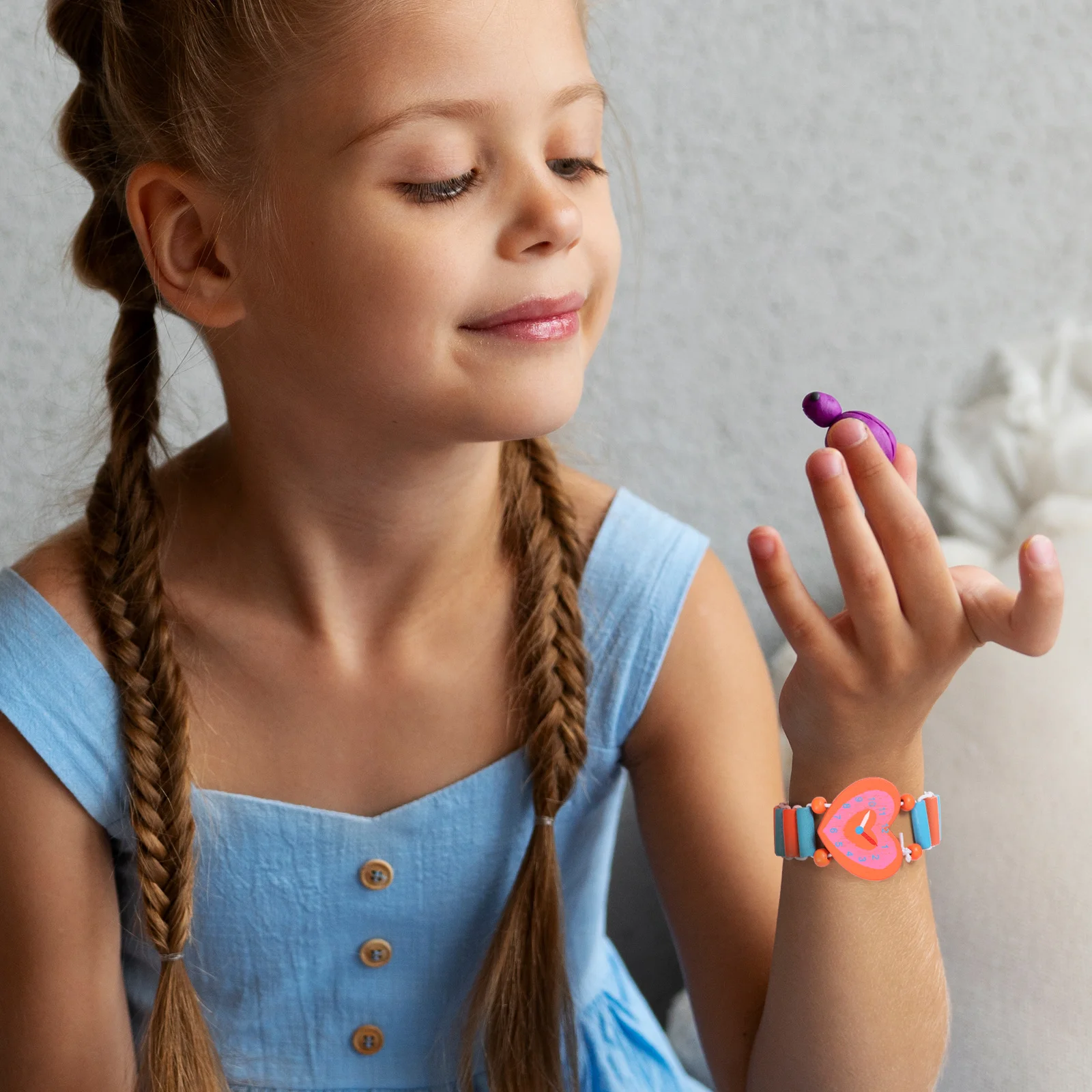 Montre de dessin animé en bois, 4 pièces, pour jeu de simulation créatif, bracelet d'apprentissage, horloge éducative, cadeau amusant pour le jeu