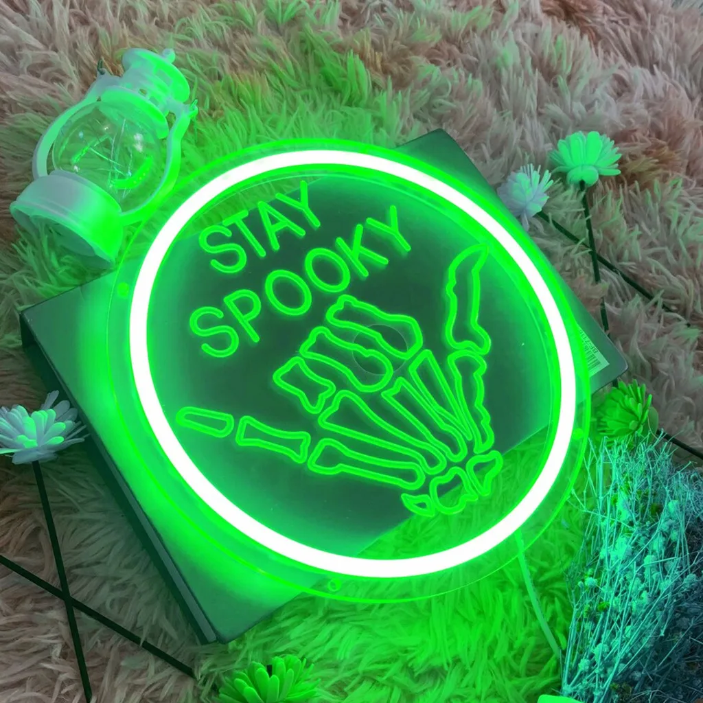 

Неоновая вывеска Stay Spooky, неоновая вывеска на Хэллоуин на заказ, светодиодная подсветка для декора Хэллоуина, светодиодная вывеска USB, настенный художественный декор комнаты