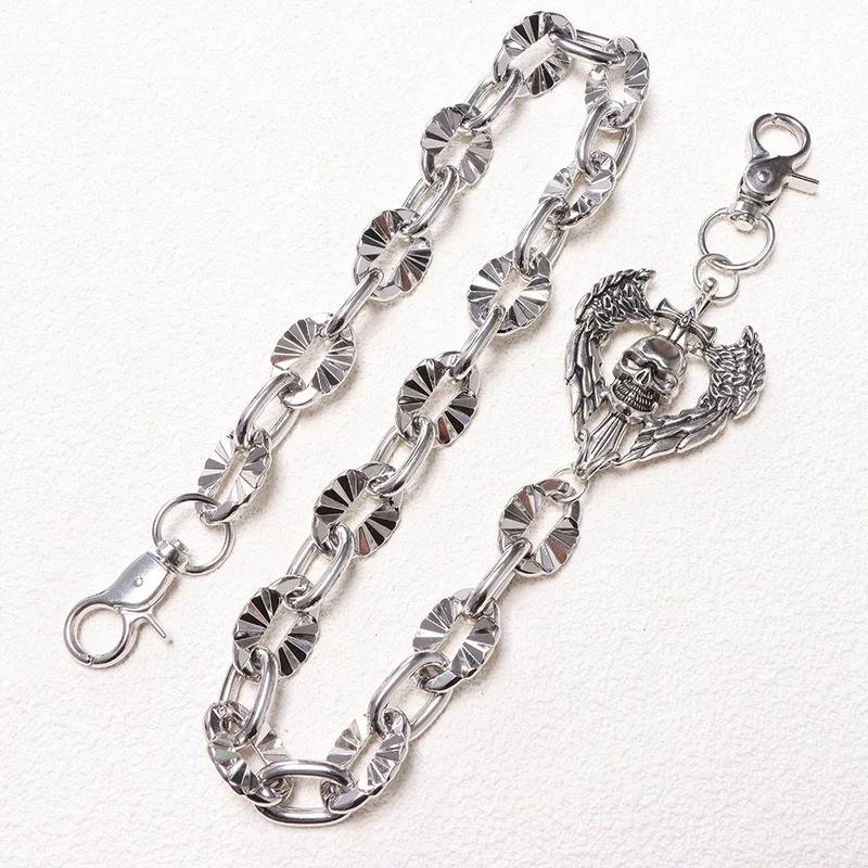 Winged Skull Cross Pants Chain Silver Tone Waist Chain Gothic Punk Jeans Key Ring Retro Street Outfit Decor Jewelry for Men
