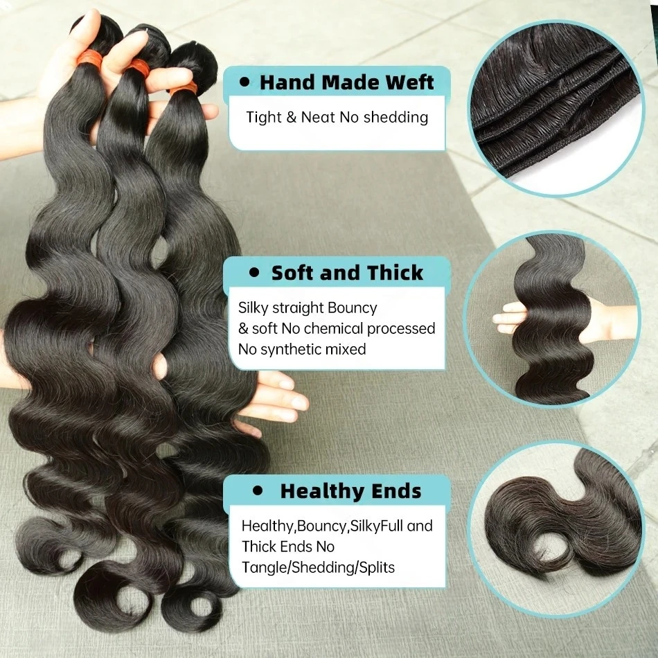 Smilegirl Brazilian Remy Unprocessed Virgin Human Hair 28-32 Inch Body Wave 1-4 Bundles Wavy Double Weave Extensions
