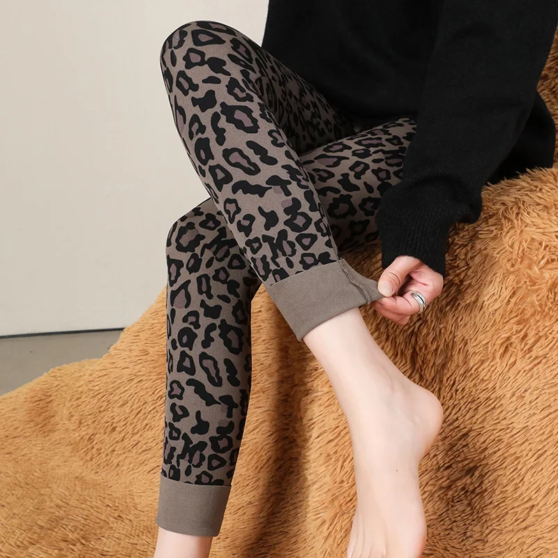 Pantalon crayon Vintage imprimé léopard pour femme, Leggings épais, chaud, taille haute, levage des fesses, Streetwear, automne hiver