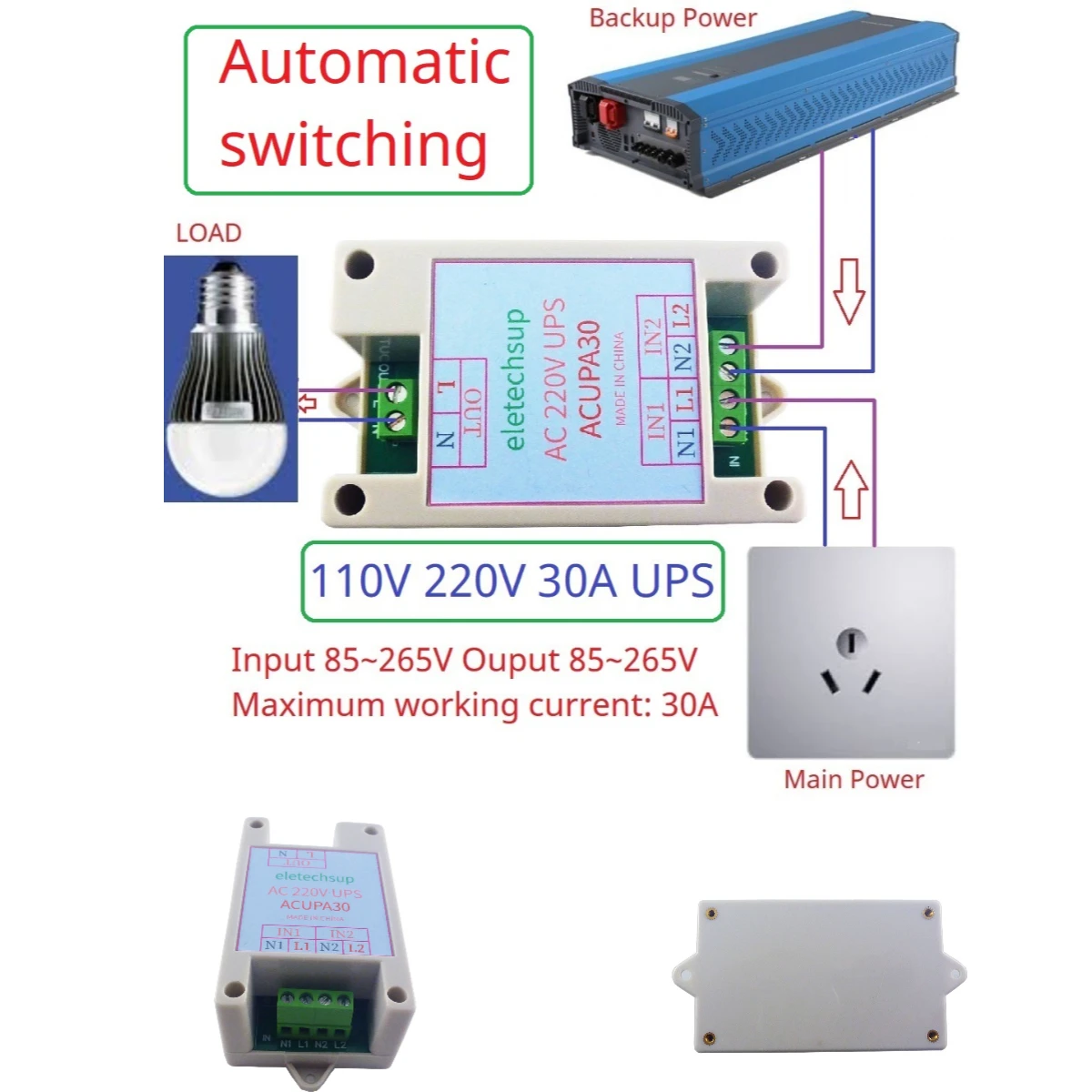 AC 110V 220V 30A UPS Module 50 60HZ Automatic Switching Backup Power Supply Board Power Failure Automatic Transfer Switch