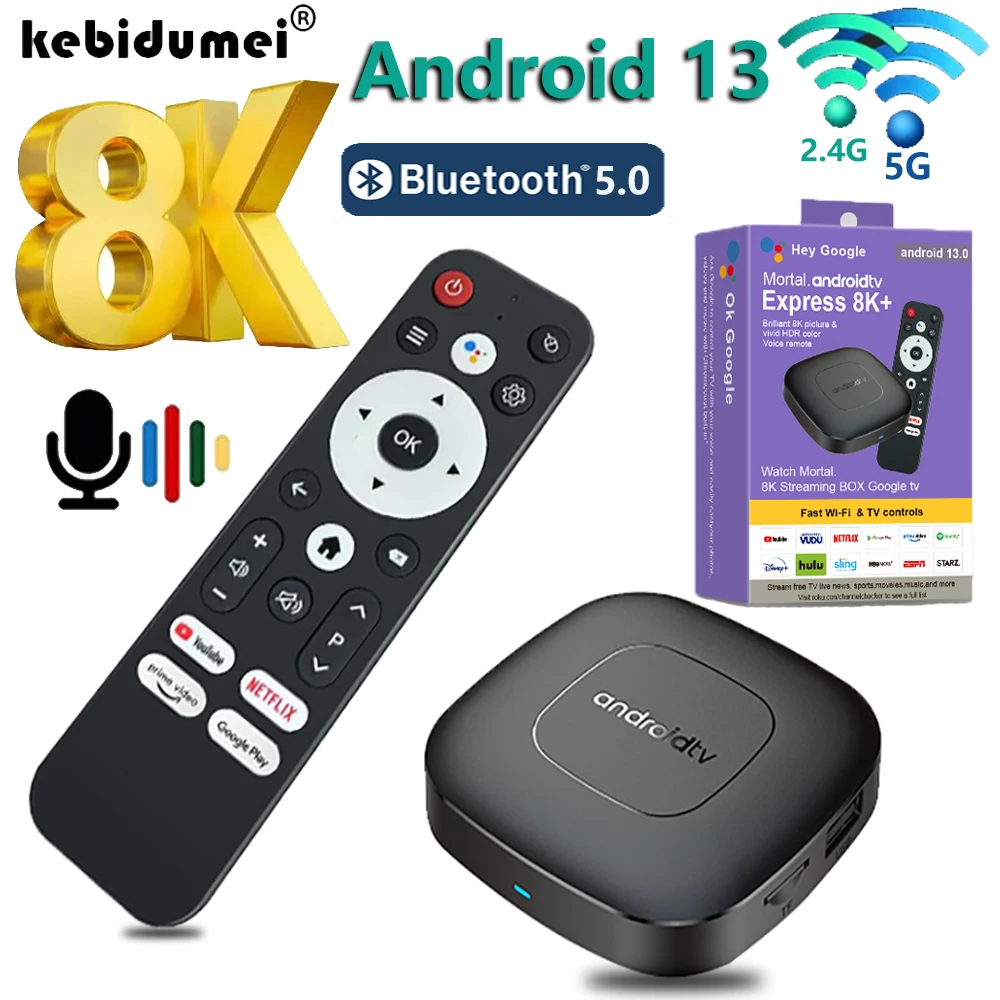 Android 13 Smart TV Stick, H313, Quad Core, 2.4G, 5G, Dual WiFi, Suporte OTA 8K, Media Player, Receptor de TV, BT5.0, Controle Remoto de Voz, Caixa