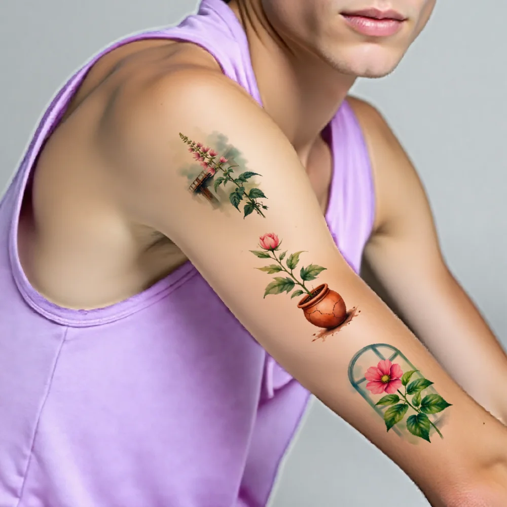 9 قطعة الوشم المؤقت المائية الزهور مقاوم للماء ملصقات الجسم طويلة الأمد زهرة الفن ملصقات الوشم المؤقت للأسلحة