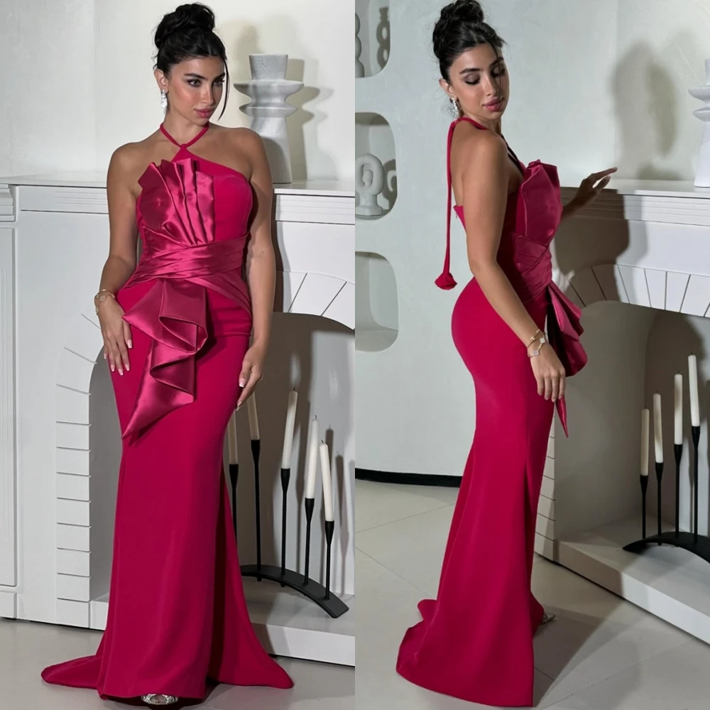 

Customized Formal Jersey Evening Dress Delicate Halter Prom Dresses Temperament Mermaid Sweep Train Special Occasion Gowns
