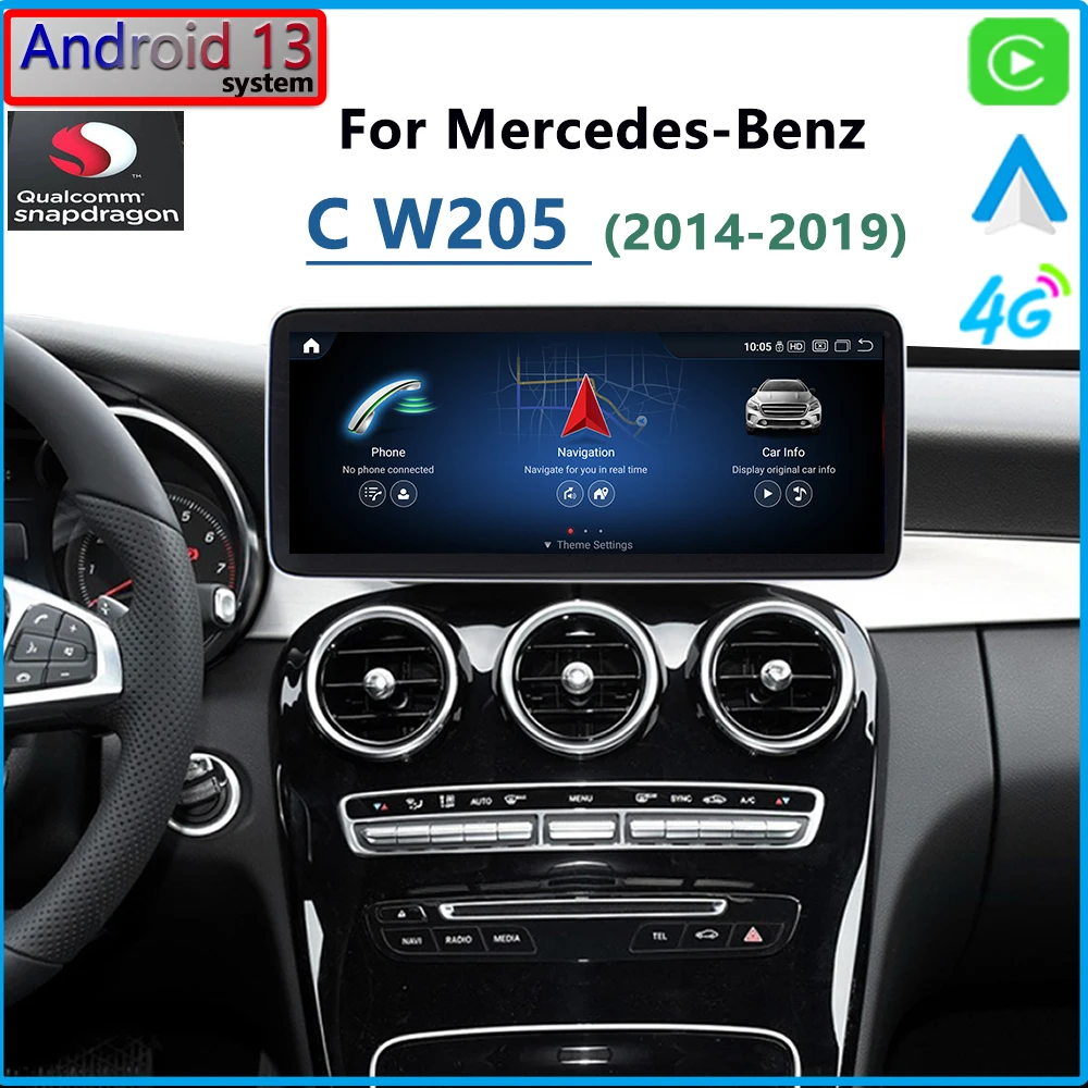 

Android 13 Qualcomm для Mercedes Benz Class C W205 C300 2015 автомобильное радио CarPlay GPS навигация мультимедийный плеер Netflix HD экран