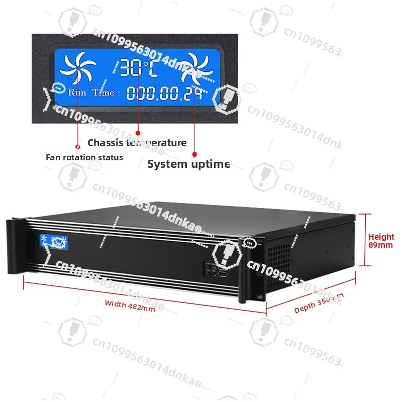 2U Industrial Control Chassis 350 Short Rack Type Aluminum Panel Temperature Control Display Matx Main Board