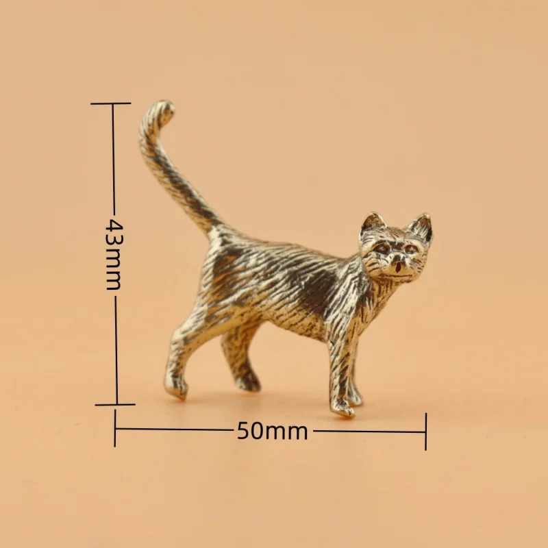 Retro Brass Little Cat Statue Creative Interesting Mini Long-Tailed Cat Tabletop Ornament Miniature Home Decor Tea Pet Crafts