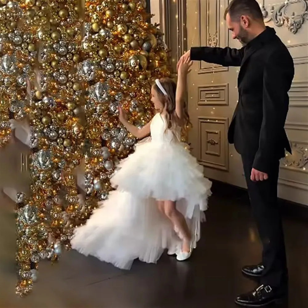 Abito da sposa per ragazza di fiori per bambini Bellissimo tutù in tulle a strati gonfio per bambini Abito da festa di compleanno per bambini Abito da prima comunione personalizzato