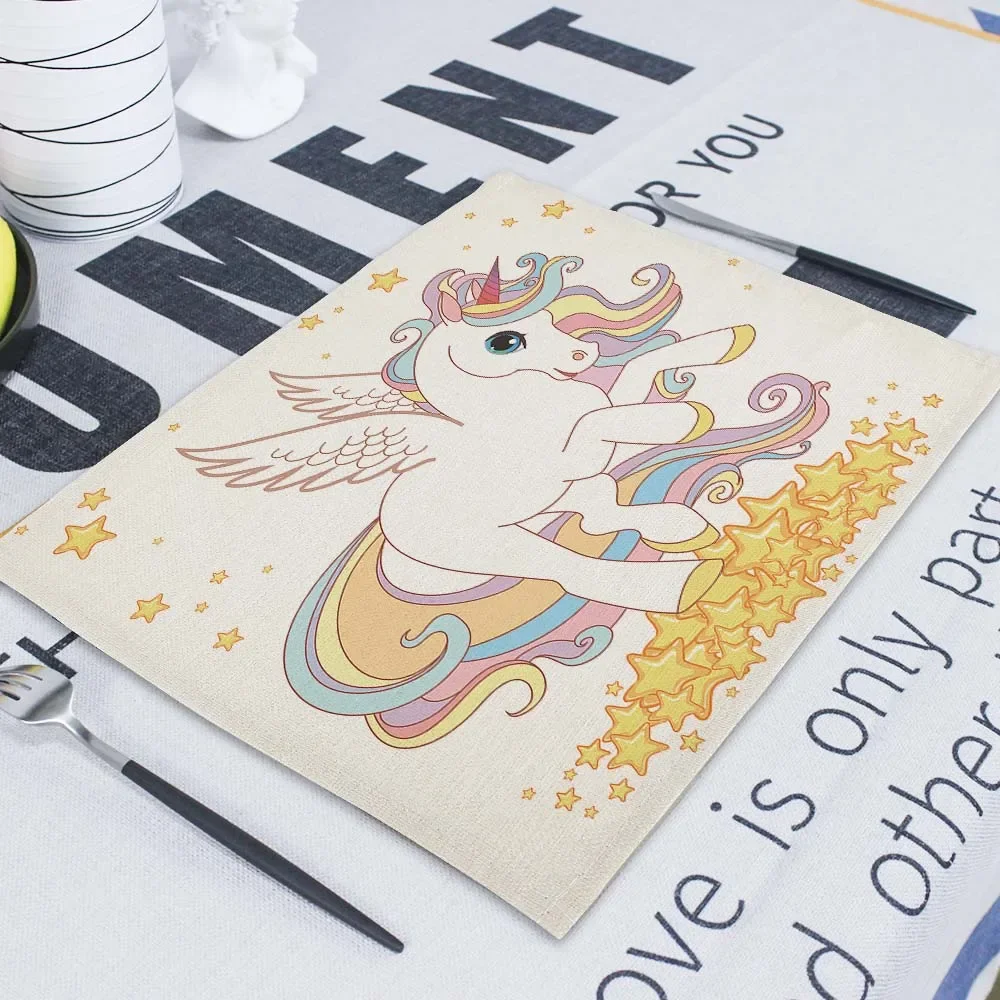 Cartoon Pink Table Mat Unicorn Individual Placemats Coasters Set 45*32Cm Pad On The Table Cup Pad Place Mats For Dining Table