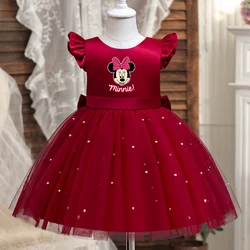 Mickey Minnie Mouse Toddler Girl Red Princess Dress Baby Girl 1st Birthday Party Tutu Gown Backless Bow Beading Xmas Costume