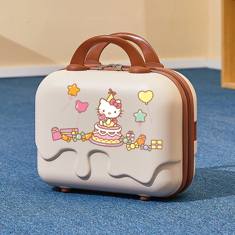 14 Inches Sanrios Hello Kittys Cosmetic Case Anime Figure Kawaii Cartoon Portable Small Storage Suitcase Wash Up Cosmetic Bag