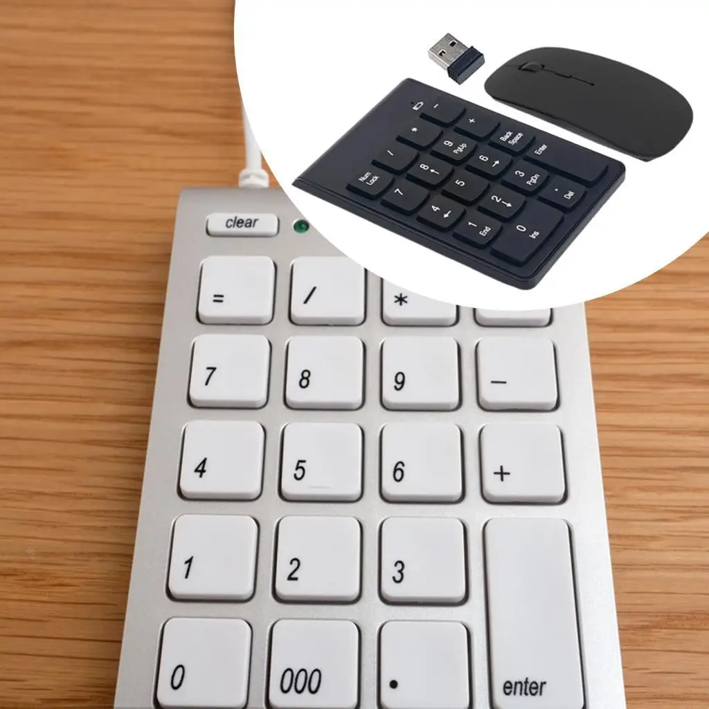 Combo de Teclado Numérico y Ratón Inalámbricos, Diseño Compacto y Minimalista, Ratón Silencioso Portátil de 2.4G con Teclado Numérico de 18 Teclas para Portátiles y Laptops