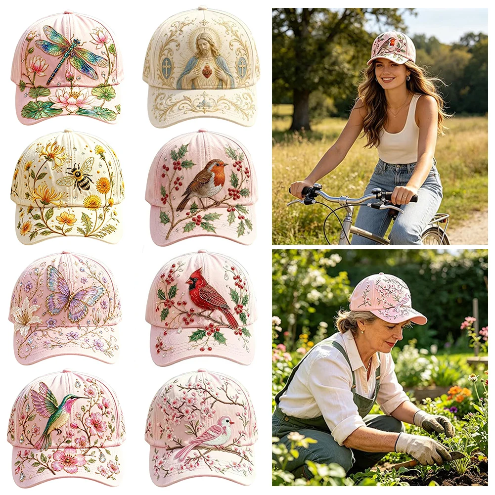 Garden Morning Cap Hand-Stitched Embroidery Floral Hat Sun Protective Adjustable Hat Outdoor Daily Wear comfortable Caps