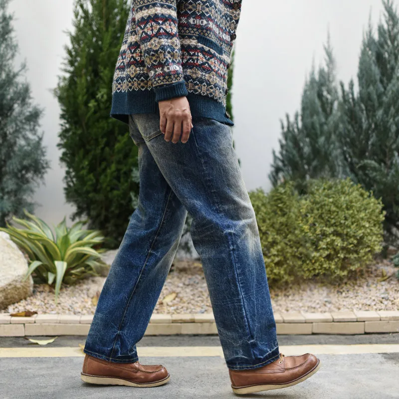 Sauce Zhan  318XX Men's  Jeans 20OZ Heavyweight Distressed Selvedge Denim Jeans Rainbow Fabric Loose Fit