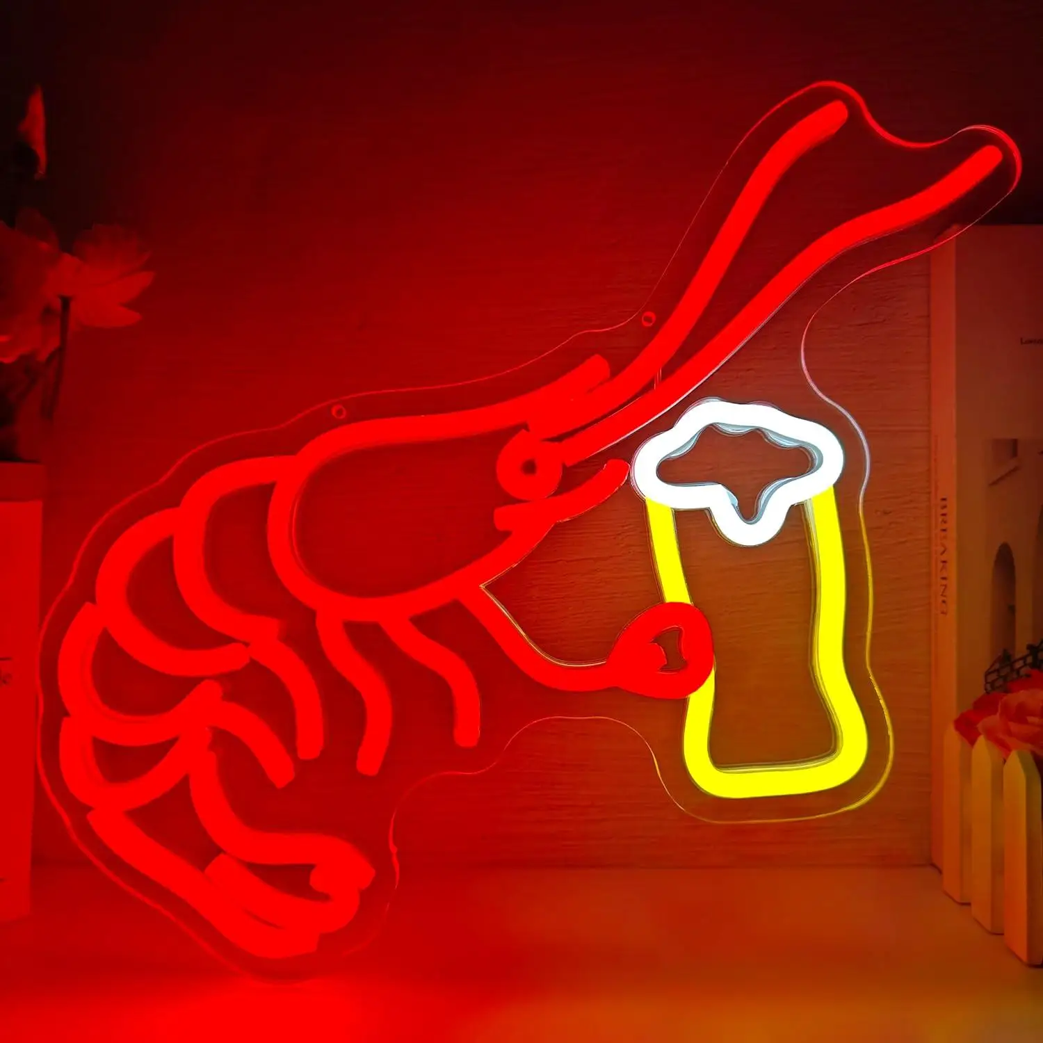 

Lobster Drinking Beer Neon Sign USB Dimmable Led Light Up Sign for Home Bar Seafood Restaurant Man Cave Pub Kitchen Wall Decor
