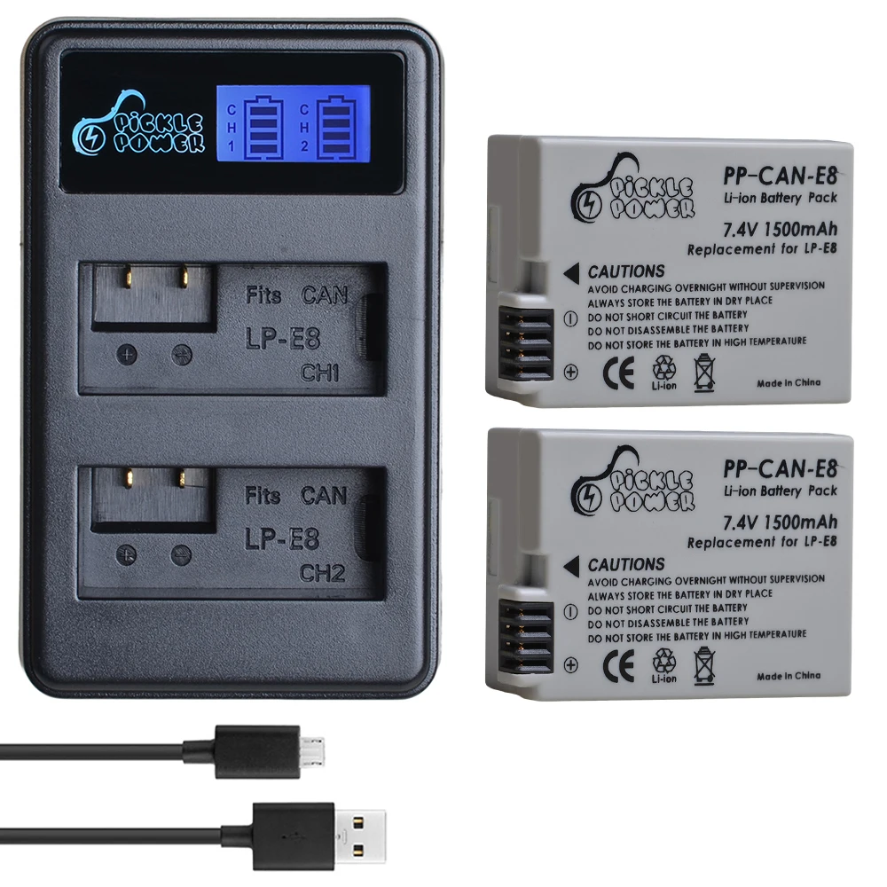 Augurk Power 1500mAh Digitale Batterij Voor Canon 550D 600D 650D 700D Rebel T2i T3i T4i T5i LP-E8 LPE8 LP E8 LCD Dual Charger