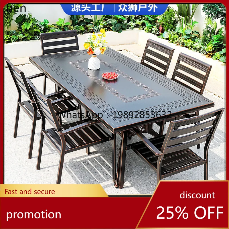 HT Outdoor Table and Chairs Cast Aluminum Courtyard Garden Carved Tabletop Dining  and  Universal Anti-Corrosion Outdoor