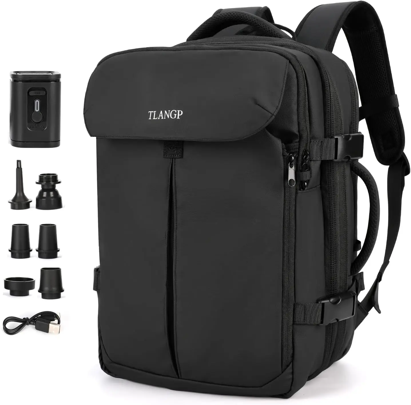 Mochila de compresión al vacío antirrobo impermeable expandible de 60L, airback de mano negro