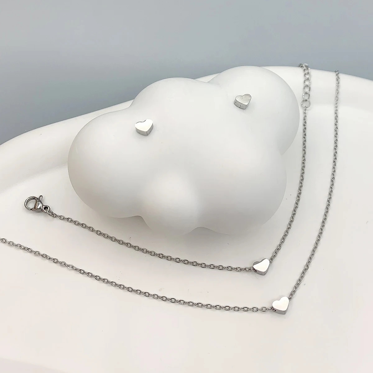 4-Piece فتاة الموضة الحب الفولاذ المقاوم للصدأ قلادة قلادة سوار القلب القلب وأقراط عيد الميلاد السنة الجديدة هدية عيد ميلاد #5
