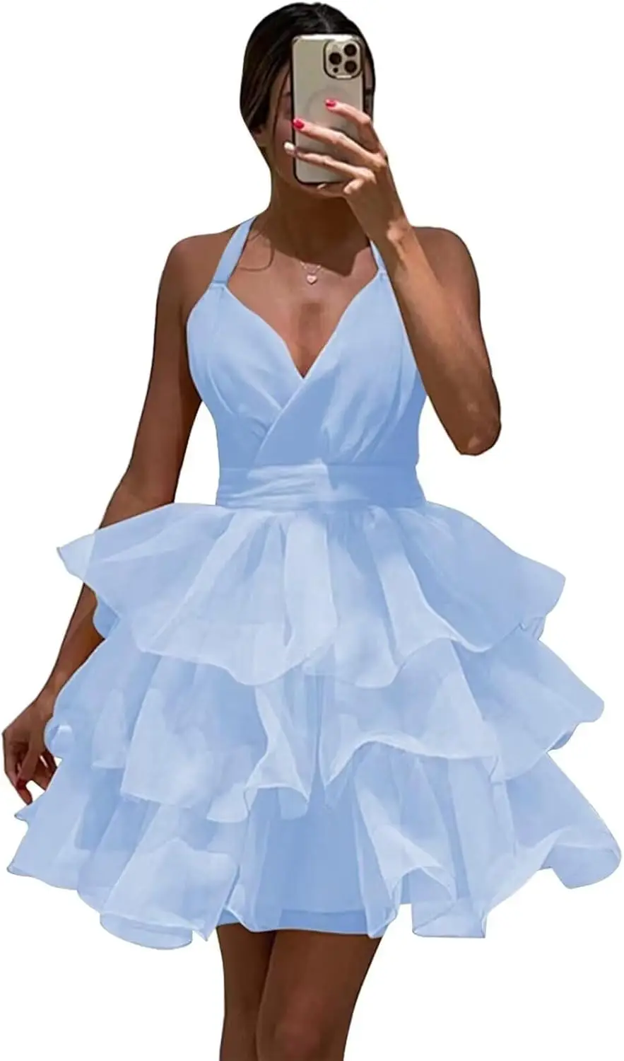 

Многоярусные тюлевые платья для встречи выпускников Короткое платье для выпускного вечера с лямкой на шее для подростков Мини-формальное платье с открытой спиной Выпускное платье Вечерние платья