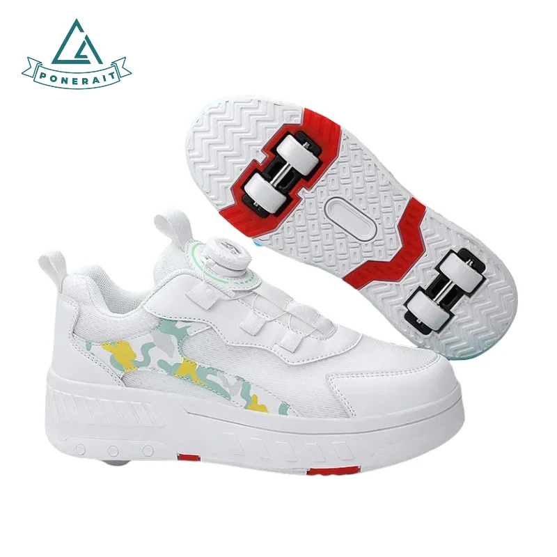 أحذية تزلج PONERAIT للجنسين بأربعة عجلات مع إبزيم دوار وتصميم شبكي مسامي للمبتدئين للاستخدام اليومي #1