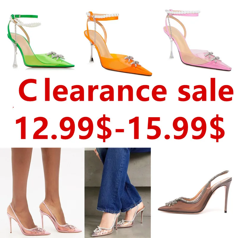 Fashion Women Pumps Sandals Summer Sexy Slingback High Heels Rhinestones Elegant Pointed Toe Transparent PVC Party Wedding Shoes