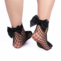 Chic Women's Harajuku Breathable White Bow knot Fishnet Socks.Sexy Hollow out Mesh Nets Socks Ladies Girl's Lolita Style Bow Sox