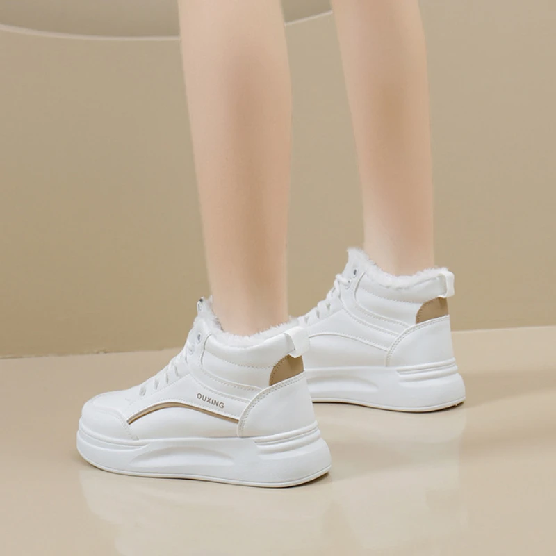 White Sneakers Women Winter Shoes Fashion Sports Platform Skateboard Ankle Boots Woman Comfort Plus Plush Warm Fur High Sneaker