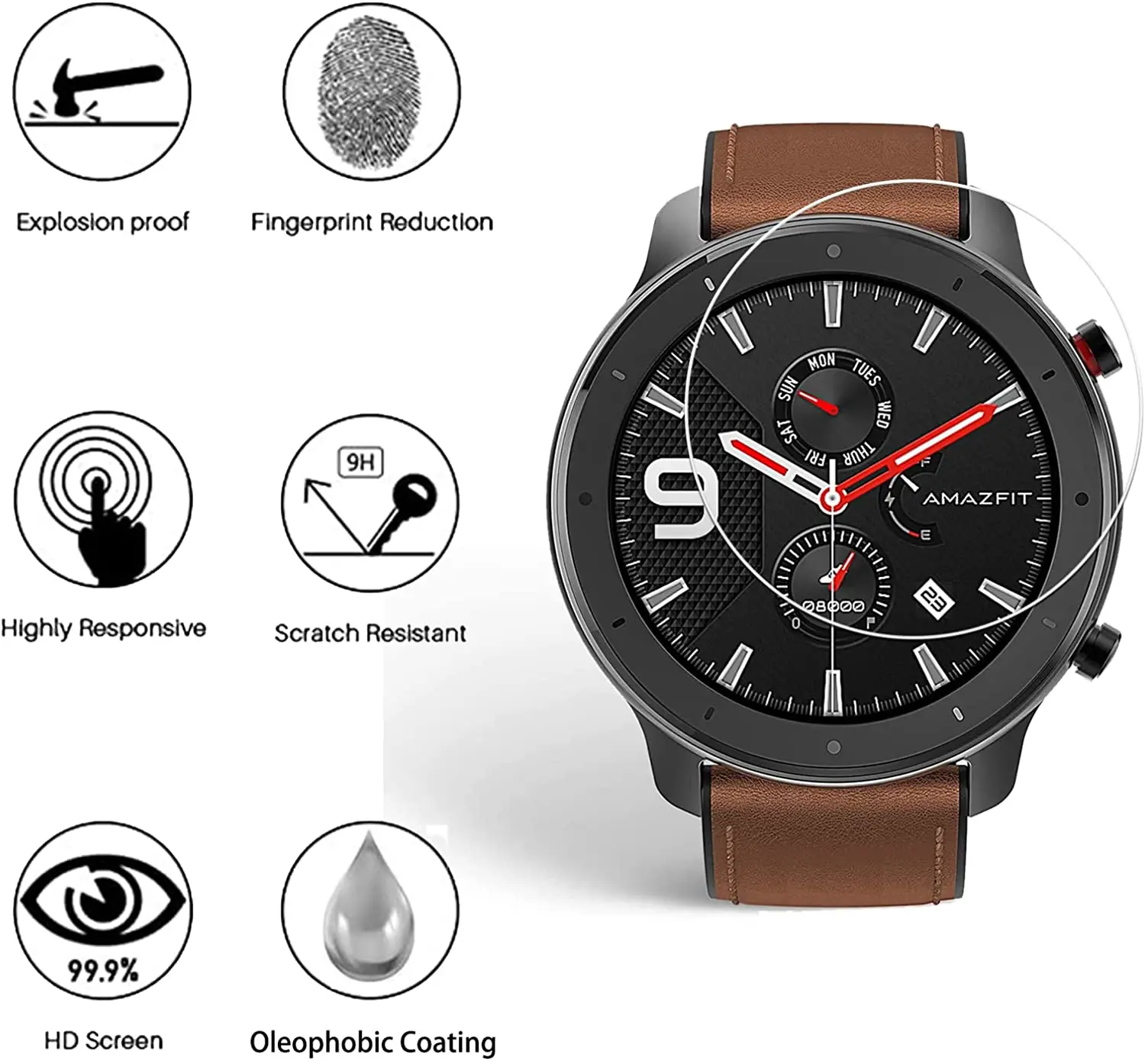 Película protectora de pantalla para reloj inteligente AMAZFIT GTR, cristal templado Premium 9H, accesorios para correa de reloj AMAZFIT GTR, 42mm,