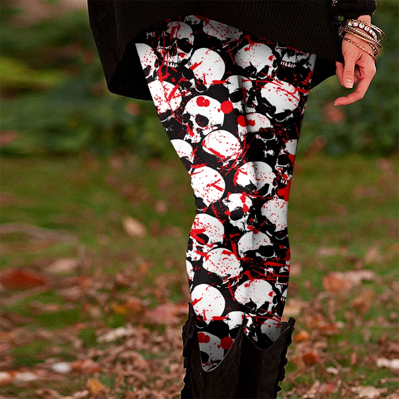 

Halloween Bats Skull Head 3D Printed Leggings For Women's Autumn Winter Warm Breathable Sports Leggings For Women's Party Wear