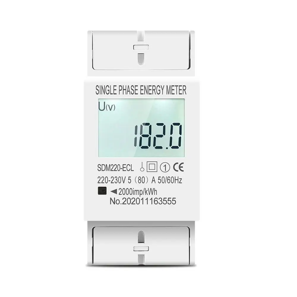 8PCS TOMZN 80A Din Rail Single Phase 2 Wire AC 220V 230V 50/60Hz LCD Digital Display Power Consumption Energy Electric Meter kWh