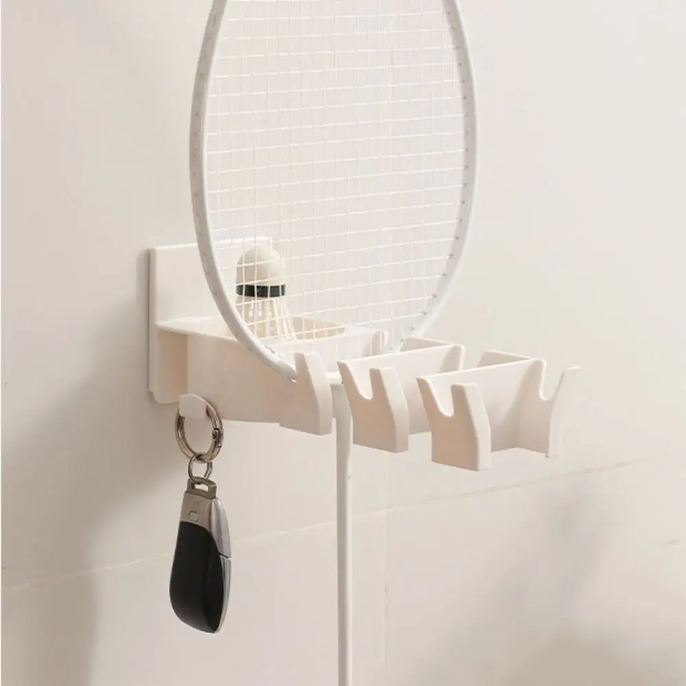 New Wall Mounted Badminton Racket Holder 3-Slots with Ball Storage Tennis Racket Hanger Punch Free Storage Rack Badminton