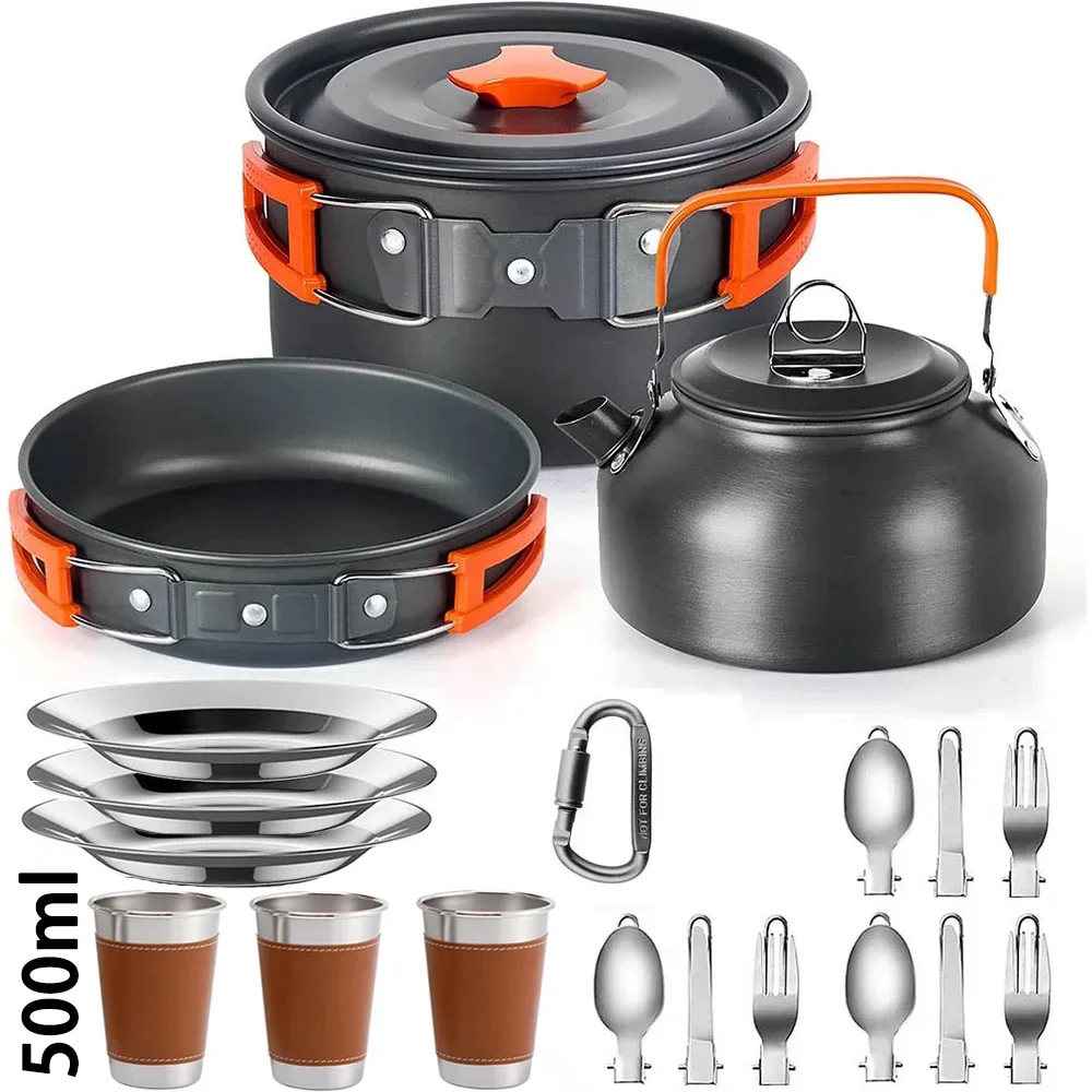 Camping Cookware Set Non-stick Portable Outdoor Picnic Cooking Kit Teapot For 2-3 People Travel Tableware Assorted Pots