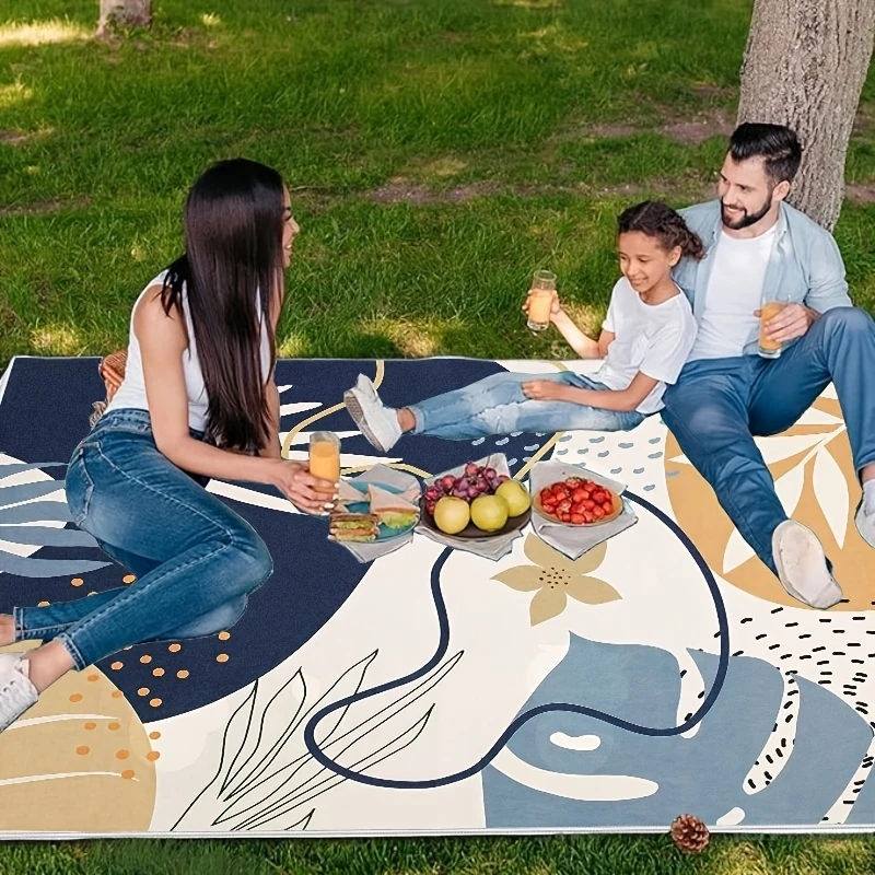 VIKAMA Blue Floral Rug: Stain-Resistant and Durable Patio Sofa Mat for Guesthouses, Courtyards, and Gardens—Home Decor