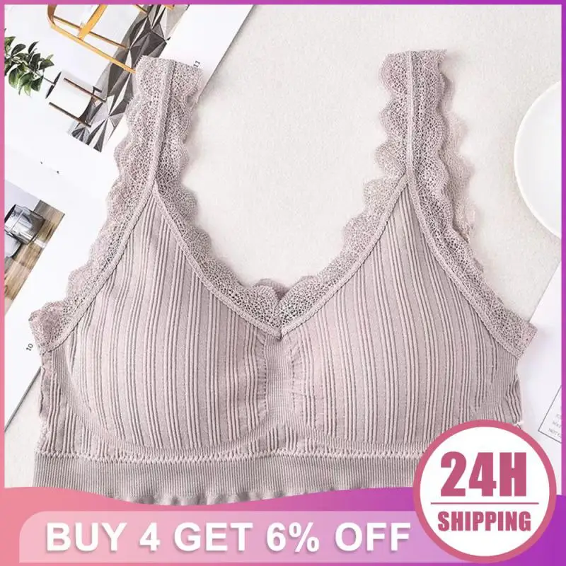 Youth No Rims Safe Without Steel Ring V Neck Lace Bra Wire-free Bra Elegant V-neck Elegant Lace Wireless Beauty Back Soft Sexy