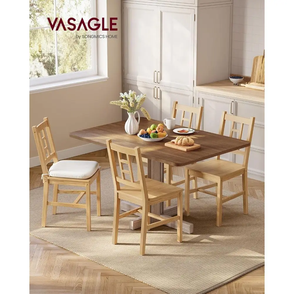 مجموعة من 4 كراسي لتناول الطعام الخشبية مع وسائد، تصميم خلفي منحني، تدعم ما يصل إلى 264 رطل، لمسة نهائية من خشب البلوط #2