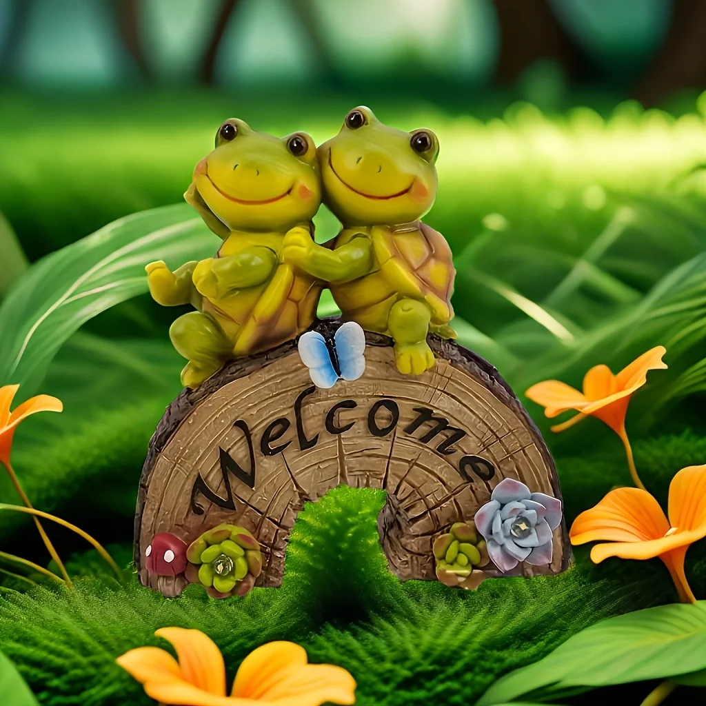 Outdoor Garden Solar Statue Light, Garden Statue Turtle Decor, Outdoor Solar Light Resin Cute Turtle Welcome Figurines Decor, for Patio Lawn Porch Yard Balcony Decor