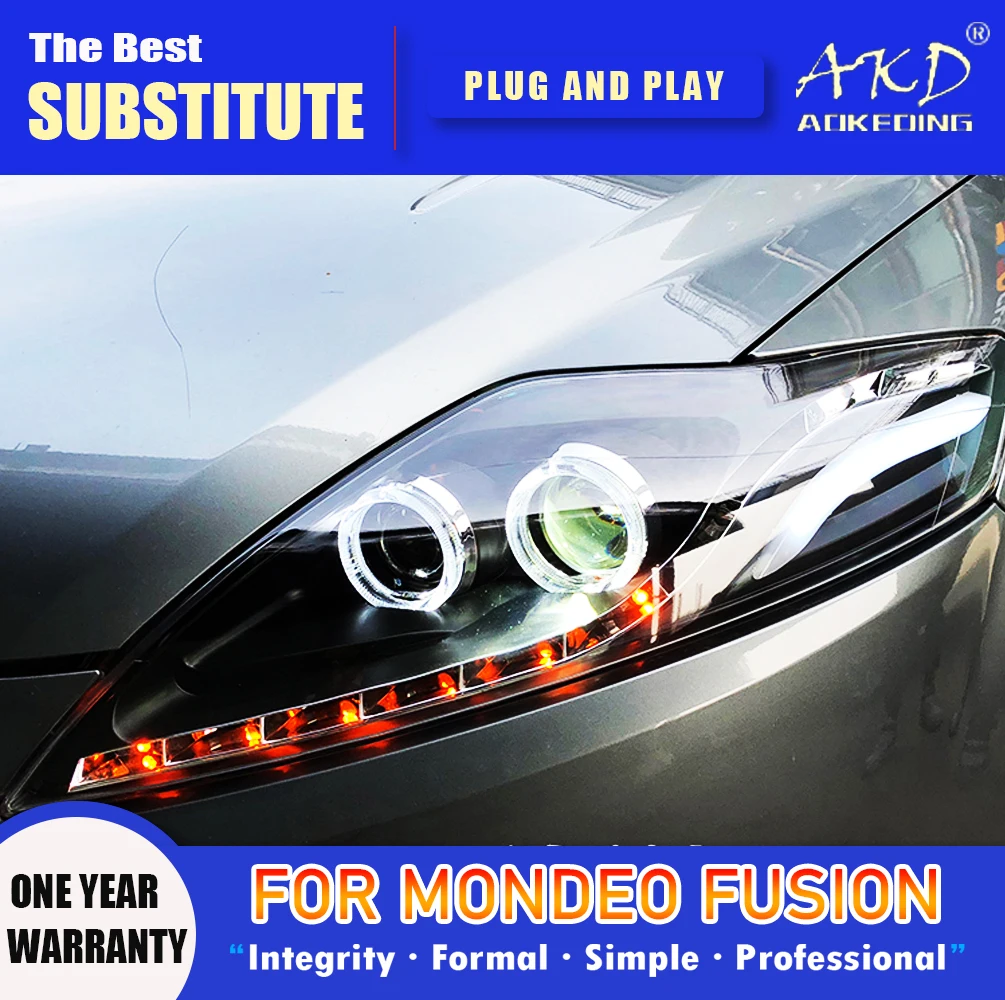 AKD Head Lamp for Ford Mondeo LED Headlight 2007-2012 Fusion Headlights  DRL Turn Signal High Beam Angel Eye Projector Lens