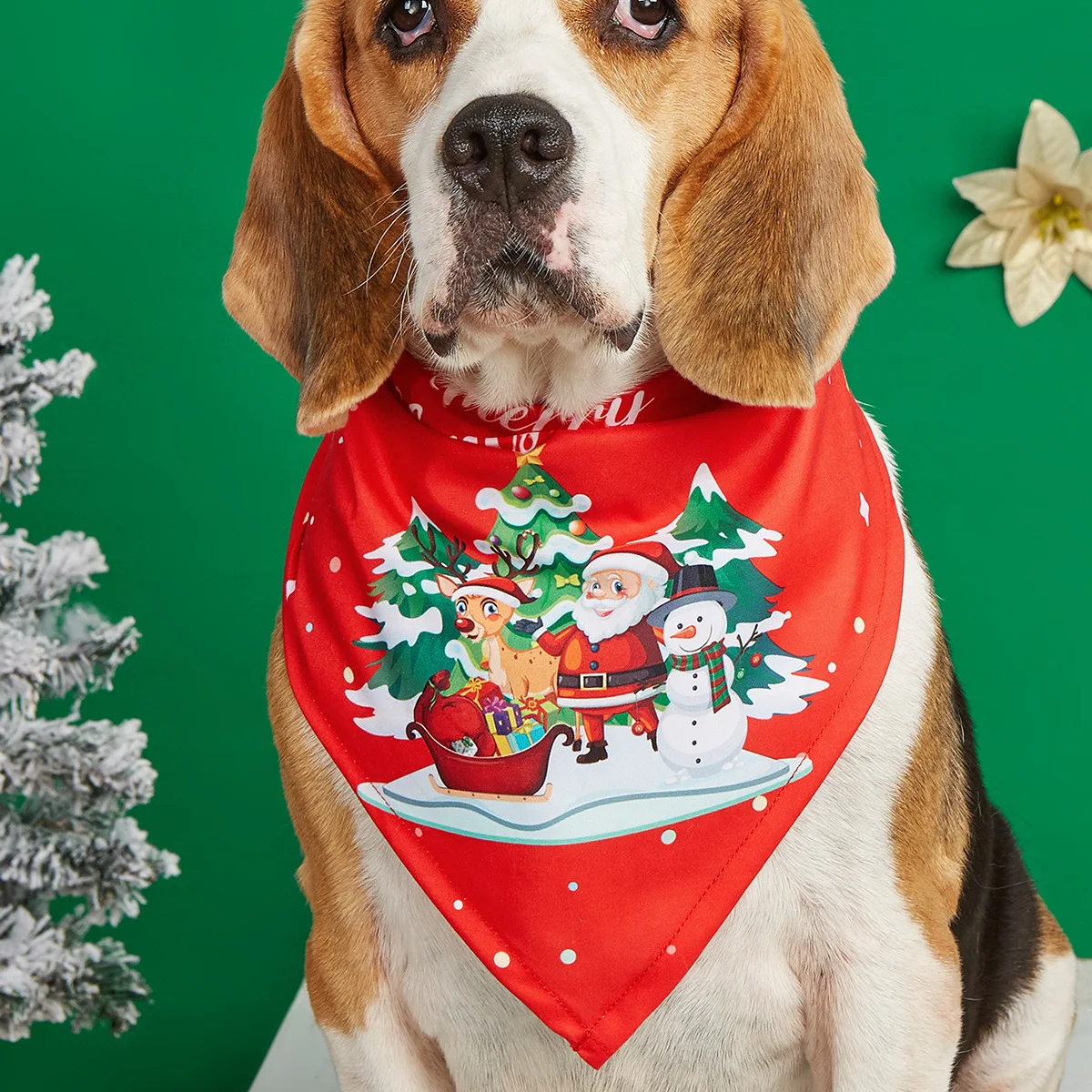 Dog Christmas Pet Bandana Triangle Scarf for Dogs Cats Santa Claus Reindeer Snowman Print Adjustable Neck Scarf Festival Gifts