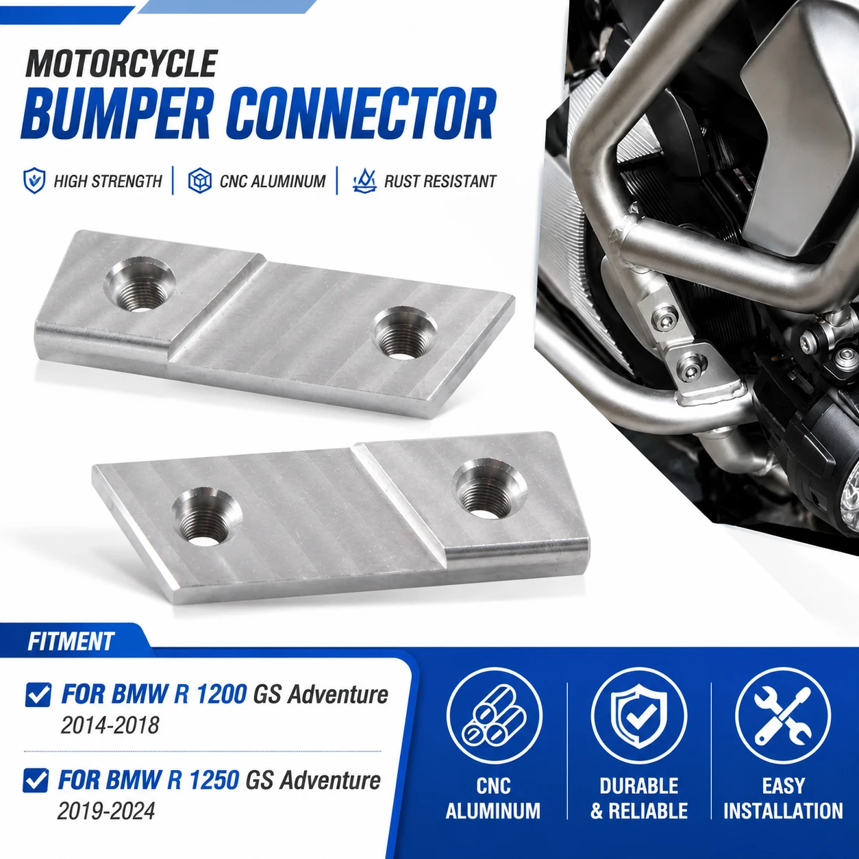 Motorcycle Bumper Connector Accessories, Engine Guard Bar Mount Bracket For BMW R1200GS R1250GS ADV R1250 GS Adventure 2019-2024