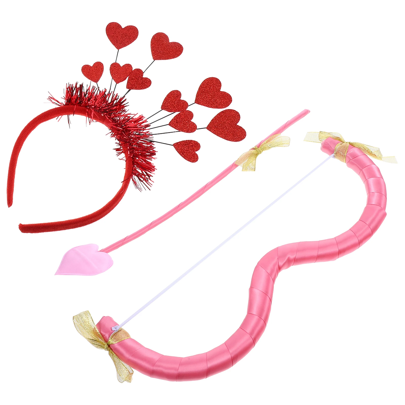 

Angel Cosplay Bow with Arrow Cupid Headband Sequins Hearts Hair Hoop for Valentine Party Favors Women Kids Dress Up