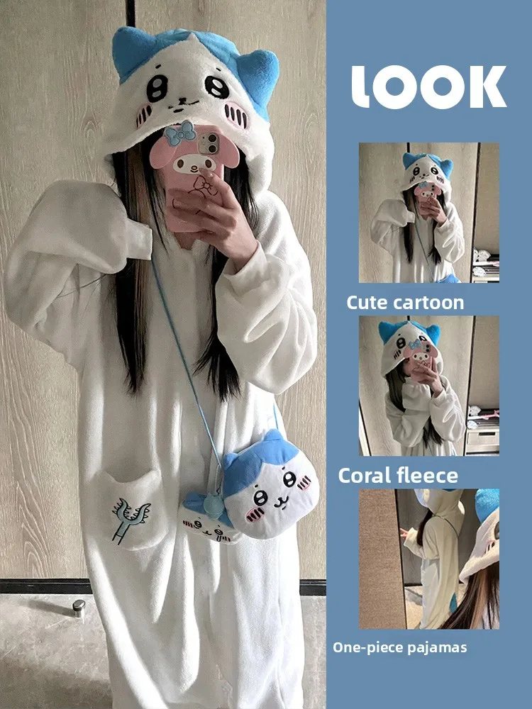 

Cute Cartoon Coral Fce Onesie Pajamas Women's Winter 2024 New Sle Inteated Plu Robe Home Clothes Long Sve