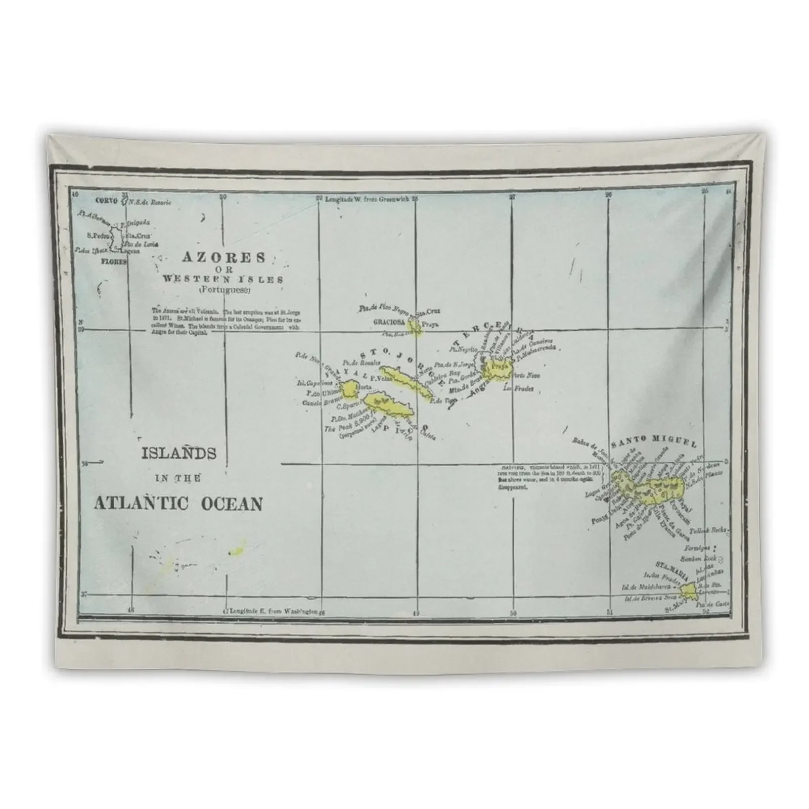 

Vintage Azores Islands Map (1901) Tapestry Wall Coverings Art Mural House Decor Anime Decor Tapestry