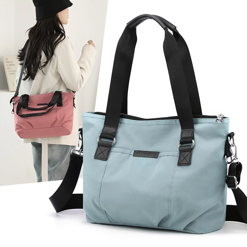 Bolso de hombro de nailon negro para mujer, bolsa de mano de gran capacidad, versátil, a la moda coreana, 2024