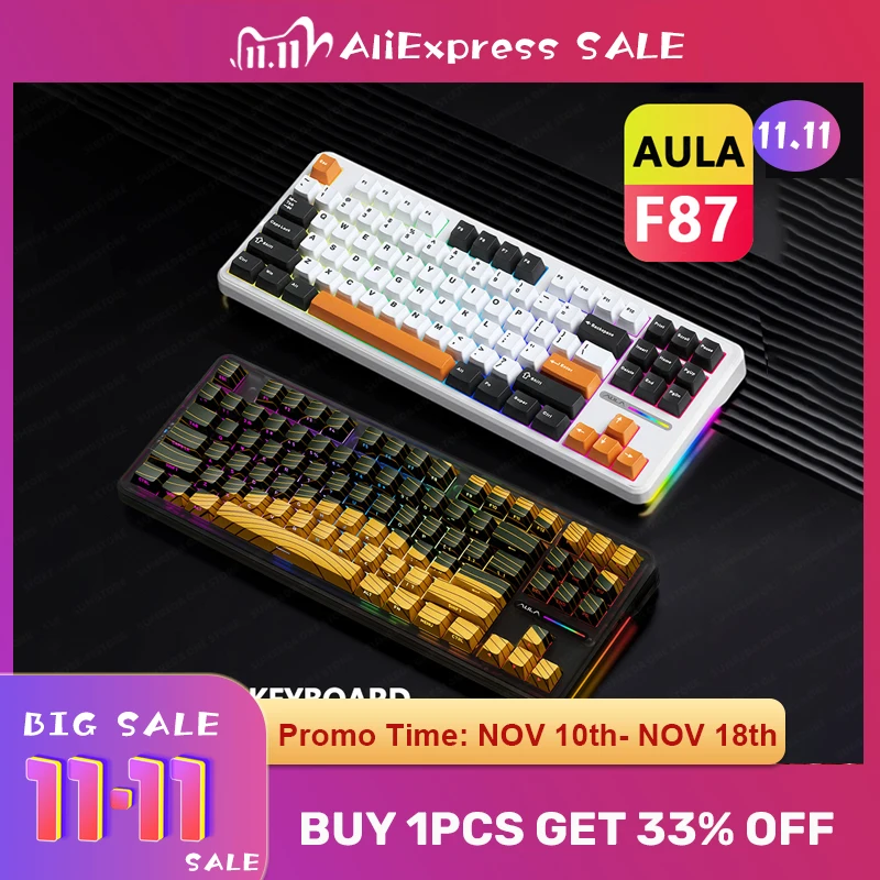 AULA F87 Pro Wireless Mechanical Keyboard 87 Keys Bluetooth 2.4G Wired Gaming Keyboard RGB Hotswap Gamer Non-contact Keyboard