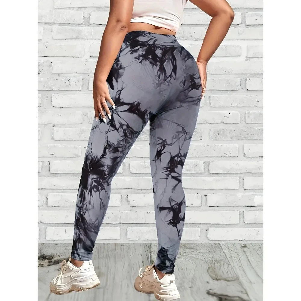 Women\'s XL-5XL Plus  Size Fashion Tie-dye Printed Tight Leggings Casual Stretch Tight Pants Daily Slim-fit Yoga Pants